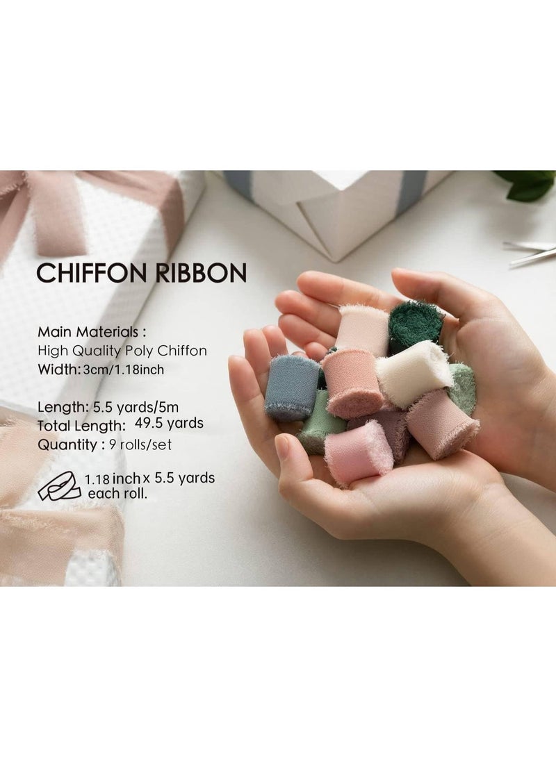 ChicAbode شريط حريري شيفون مقاس 1.18 بوصة × 49.5 ياردة، مجموعة شرائط بألوان متنوعة، 5.5 ياردة × 9 لفات من القماش المهدب، شرائط صديقة للبيئة، لدعوات الزفاف، باقات الزفاف، تغليف الهدايا وصنع الأقواس الزخرفية - Image 2